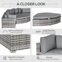 Outsunny 6 PCs Outdoor Rattan Wicker Sofa Set Bonzer Half Round Patio Conversation Furniture Set w/ Angled Corner Design, Cushions Grey(m-6)