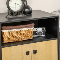 HOMCOM Dulap de depozitare modern cu uşa dubla şi 5 compartimente de depozitare deschise pentru sufragerie, sufragerie, dormitor, negru(m-7)