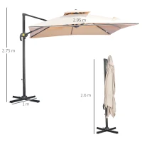 Outsunny Umbrela de Soare pentru Gradina 295x295cm Pivotanta la 360° cu Manivela, Umbrela de Soare cu brat cu Inclinare Reglabila, Kaki si Negru(m-3)