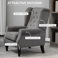 HOMCOM Retro Accent Chair, Wingback Armchair with Wood Frame Button Tufted Design for Living Room Bedroom, Dark Grey(m-4)