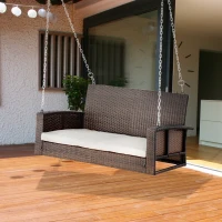 Outsunny 2-Person Wicker Hanging Loveseat, Rattan Porch Swing Bench, Outdoor Chair with Cushions, Cream White(m-10)