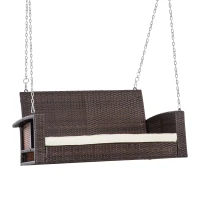 Outsunny 2-Person Wicker Hanging Loveseat, Rattan Porch Swing Bench, Outdoor Chair with Cushions, Cream White(m-1)