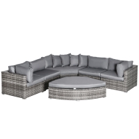 Outsunny 6 PCs Outdoor Rattan Wicker Sofa Set Bonzer Half Round Patio Conversation Furniture Set w/ Angled Corner Design, Cushions Grey