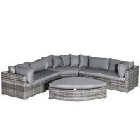 Outsunny 6 PCs Outdoor Rattan Wicker Sofa Set Bonzer Half Round Patio Conversation Furniture Set w/ Angled Corner Design, Cushions Grey(m-1)