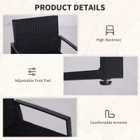 Outsunny 3pcs Rattan Garden Furniture Bistro Set with Glass Top Coffee table thick Cushion  for Patio Yard  Black(m-6)