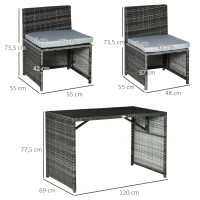 Outsunny 5-cz. zestaw mebli ogrodowych z rattanu zestaw do jadalni zestaw ogrodowy komplet stół z krzesłami komplet z sofą stal kolor szary(m-3)