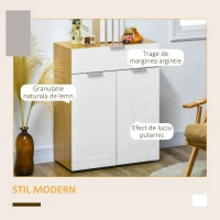 HOMCOM Dulap de Depozitare cu Sertar, Ușă Dublă și Rafturi Reglabile, Bufet Lucios pentru Sufragerie, Dormitor, 70x35x92 cm, Alb(m-4)