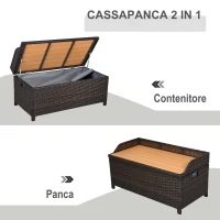 Outsunny Panca Contenitore Multiuso da 130L per 2 Persone, in PE Rattan e Alluminio 102x51x52 cm, Marrone e Beige(m-5)