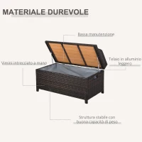 Outsunny Panca Contenitore Multiuso da 130L per 2 Persone, in PE Rattan e Alluminio 102x51x52 cm, Marrone e Beige(m-7)