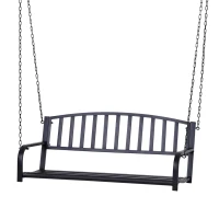 Outsunny Porch Swing Chair, Metal Garden 2 Seater Swing Bench, Porch Balcony Hanging Loveseat, Black(m-1)