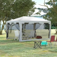Outsunny 4x3 m Waterproof Gazebo W/Mesh Sides-White/Black(m-2)