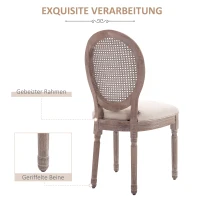 HOMCOM eetkamerstoel keukenstoel gepolsterde stoel leunstoel rotan stoel retro beige 50 x 54,5 x 97 cm | Aosom.de(m-7)