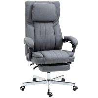Vinsetto Bureaustoel met massagefunctie, verstelbare rugleuning, uitschuifbare voetsteun, linnenlook, grijs, 65 x 61 x 113 cm