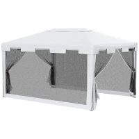 Outsunny 4x3 m Waterproof Gazebo W/Mesh Sides-White/Black(m-1)