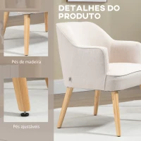 HOMCOM Poltrona Estilo Nórdico Estofada em Linho com Pés de Madeira para Dormitório Escritório Estúdio 64,5x65x79,5 cm Creme(m-5)