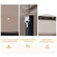 Outsunny 3 x 3m Metal Gazebo Garden Outdoor Marquee Party Tent Canopy Pavillion Patio Shelter with Mesh Sidewalls Taupe 2.95m Pavilion 2-tier Roof w/ Netting(m-5)