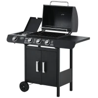 Outsunny Deluxe Gas Barbecue Grill 3+1 Burner Garden BBQ Large Cooking Area Side Burner(m-1)