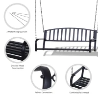 Outsunny Porch Swing Chair, Metal Garden 2 Seater Swing Bench, Porch Balcony Hanging Loveseat, Black(m-5)