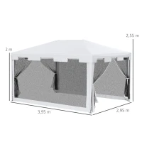 Outsunny 4x3 m Waterproof Gazebo W/Mesh Sides-White/Black(m-3)