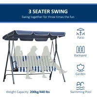 Outsunny Steel 3-Seater Swing Chair w/ Adjustable Canopy Blue(m-7)