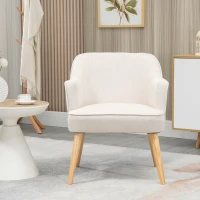 HOMCOM Poltrona Estilo Nórdico Estofada em Linho com Pés de Madeira para Dormitório Escritório Estúdio 64,5x65x79,5 cm Creme(m-7)