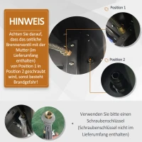 Outsunny Gasgrill mit 3 Hauptbrennern + 1 Seitenbrenner, Ablage, rostfreier Stahl, schwarz, 110 x 50 x 100 cm(m-4)