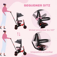 AIYAPLAY 3-in-1 Kinderdreirad, Dreirad, Laufrad Schiebegriff, drehbarer Sitz, Dreipunktgurt, Aluminiumrahmen, rot(m-9)