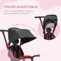 AIYAPLAY 3 en 1 Triciclo Evolutivo para +18 Meses con Capota Plegable y Mango Telescópico Desmontable 96,5x49x101cm Rojo(m-8)