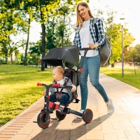 AIYAPLAY Tricycle 3 en 1 pour enfant évolutif de 18 à 48 mois poignée réglable 96,5 x 49 x 101 cm rouge et noir(m-2)