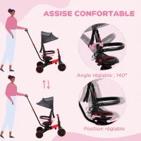 AIYAPLAY Tricycle 3 en 1 pour enfant évolutif de 18 à 48 mois poignée réglable 96,5 x 49 x 101 cm rouge et noir(m-9)