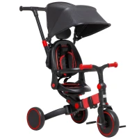 AIYAPLAY Tricycle 3 en 1 pour enfant évolutif de 18 à 48 mois poignée réglable 96,5 x 49 x 101 cm rouge et noir(m-1)