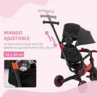 AIYAPLAY 3 en 1 Triciclo Evolutivo para +18 Meses con Capota Plegable y Mango Telescópico Desmontable 96,5x49x101cm Rojo(m-5)