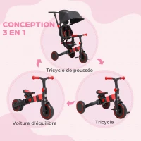 AIYAPLAY Tricycle 3 en 1 pour enfant évolutif de 18 à 48 mois poignée réglable 96,5 x 49 x 101 cm rouge et noir(m-4)
