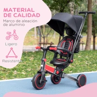 AIYAPLAY 3 en 1 Triciclo Evolutivo para +18 Meses con Capota Plegable y Mango Telescópico Desmontable 96,5x49x101cm Rojo(m-7)