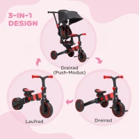 AIYAPLAY 3-in-1 Kinderdreirad, Dreirad, Laufrad Schiebegriff, drehbarer Sitz, Dreipunktgurt, Aluminiumrahmen, rot(m-4)