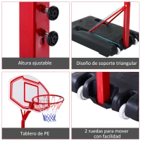 HOMCOM Canasta de Baloncesto con Altura Ajustable 210-260 cm con Soporte Metal y Base Rellenable para Niños y Adultos Rojo(m-6)