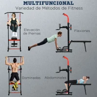 HOMCOM Multiestación Máquina de Musculación Multifuncional Plegable con Banco Acolchado Altura Ajustable en 6 Niveles Acero 94x174x180-230 cm Negro y Rojo(m-6)