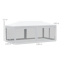 Outsunny Carpa de Jardín 6x3 m Carpa para Fiesta Cenador Desmontable Exterior con 6 Mosquiteras Laterales 2 Puertas con Cremallera Pabellón Gazebo para Terraza Patio Playa Blanco y Negro(m-3)