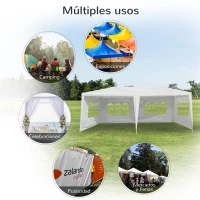 Outsunny Carpa con Paneles Laterales Plegable Gazebo Pabellón Jardín con Ventanas Transparentes 600x300x250 cm Blanco(m-4)