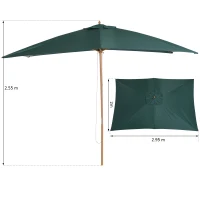 Outsunny Sombrilla Parasol 295x200x255 cm para Jardín Terraza con Mástil de Madera y Toldo de Poliéster 180g/m² Color Verde(m-3)