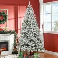 HOMCOM Árbol de Navidad Artificial 225 cm con Nieve Ignífugo con 1300 Ramas Decoración Navideña para Interiores Verde(m-2)