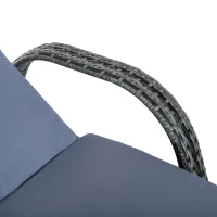 Outsunny 3 Pieces Rattan Sun Loungers, Garden Wicker Wheeling Recliner , PE Rattan Lounge Chairs w/ Cushions & Side Coffee Table Grey(m-9)