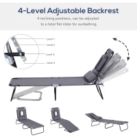 Outsunny Sun Lounger Foldable Reclining Chair with Pillow and Reading Hole Garden Beach Outdoor Recliner Adjustable Grey(m-6)