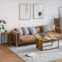 HOMCOM Coffee Tables Nesting Table Set of 2 Side Table w/ Metal Frame for Living Room Bedroom Black & Brown(m-11)