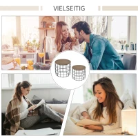 HOMCOM Beistelltisch, 2er Set, Couchtisch, Kaffeetisch mit erhöhten Kanten, Wohnzimmer, Metall Schwarz, Ø50 x 41 cm/Ø40 x H36,5 cm(m-6)