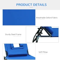 Outsunny Sun Lounger Foldable Reclining Chair with Pillow and Reading Hole Garden Beach Outdoor Recliner Adjustable Blue(m-6)