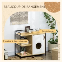 PawHut Maison de toilette pour chat meuble cache litière pour chat 2 étagères et grand plateau 80 x 40 x 73 cm(m-5)