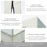 Outsunny Carpa de Jardín 6x3 m Carpa para Fiesta Cenador Desmontable Exterior con 6 Mosquiteras Laterales 2 Puertas con Cremallera Pabellón Gazebo para Terraza Patio Playa Blanco y Negro(m-7)