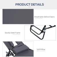 Outsunny Sun Lounger Foldable Reclining Chair with Pillow and Reading Hole Garden Beach Outdoor Recliner Adjustable Grey(m-8)