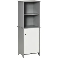 kleankin Armario Alto de Baño con Estantería de 4 Niveles 1 Puerta y Estante Ajustable Interior Mueble Auxiliar de Almacenaje para Salón Cocina 40x30x117 cm Gris(m-1)